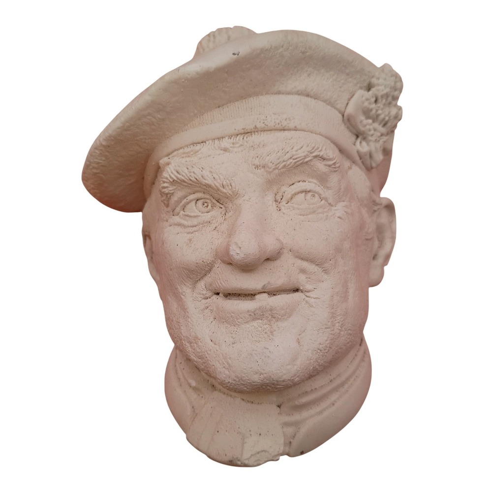Jock Scottish Man Bust Sculpture Plaster 5.5in White Tam o Shanter Folk Art